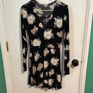 J for Justify Black Floral Long Sleeve Dress womens size medium